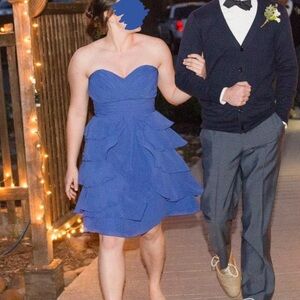 Allure Bridals Bridesmaid Blue Flowy Strapless Dress - Size 10